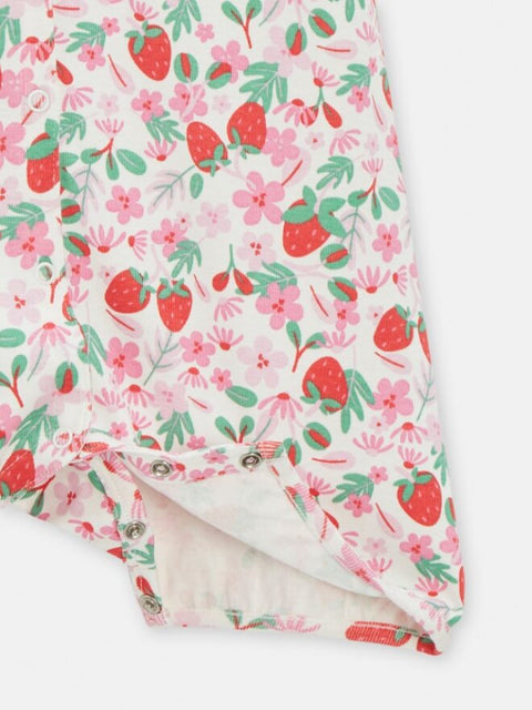 Pink Strawberry Print Summer Cotton Sleepsuit