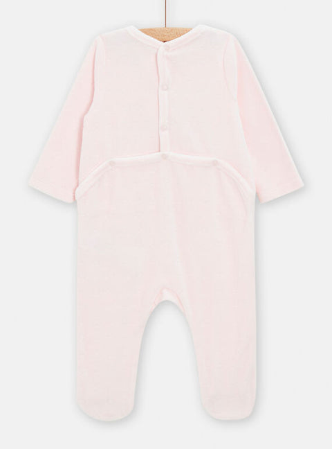 Pink Daisy Applique Velour Sleepsuit