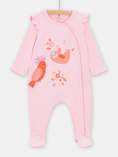 Pink Exotic Bird Print Tubic Cotton Sleepsuit