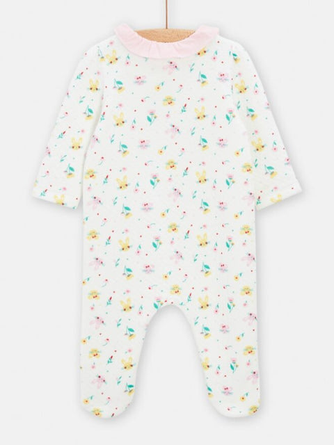 Cream Floral Print Cotton Rich Sleepsuit With Collar