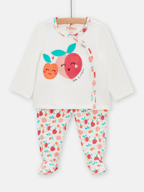 Cream Peach Print Cotton Pyjamas