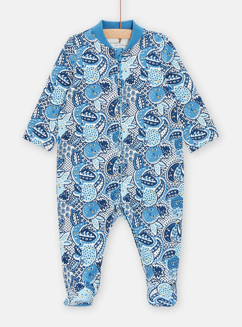 Blue Paisley Print Cotton Sleepsuit