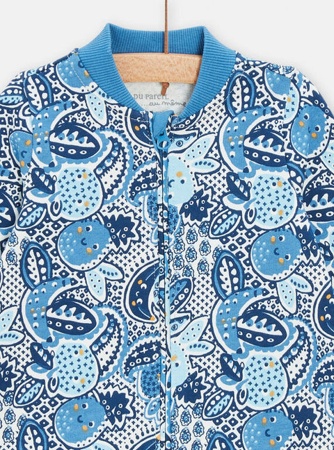 Blue Paisley Print Cotton Sleepsuit