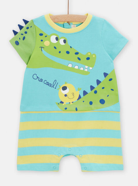 Blue Crocodile Print Summer Cotton Sleepsuit