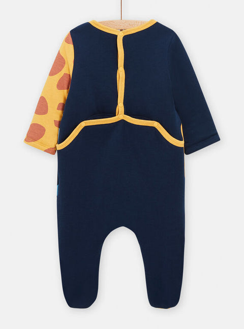 Lined Navy Giraffe Print Cotton Sleepsuit