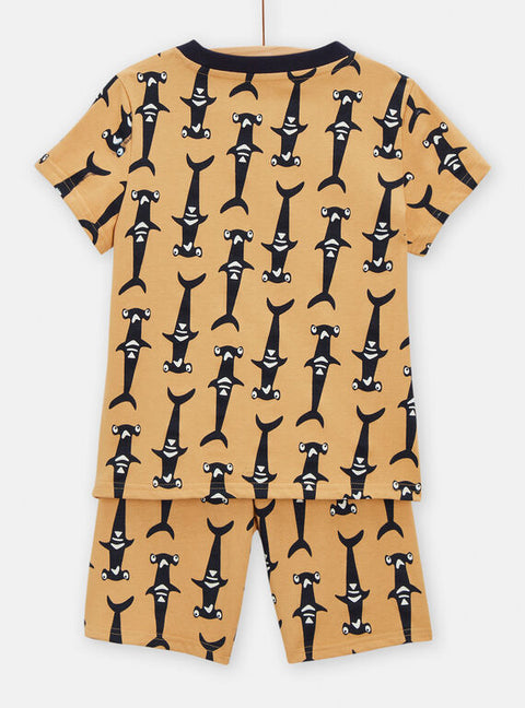Beige Hammer Head Shark Print Summer Cotton Pyjamas
