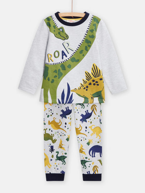 Grey Dinosaur Print Cotton Fleece Pyjamas
