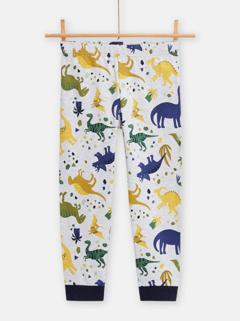 Grey Dinosaur Print Cotton Fleece Pyjamas