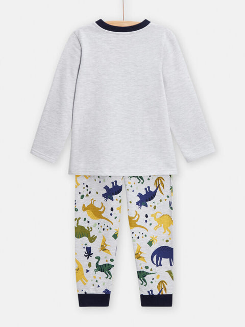 Grey Dinosaur Print Cotton Fleece Pyjamas