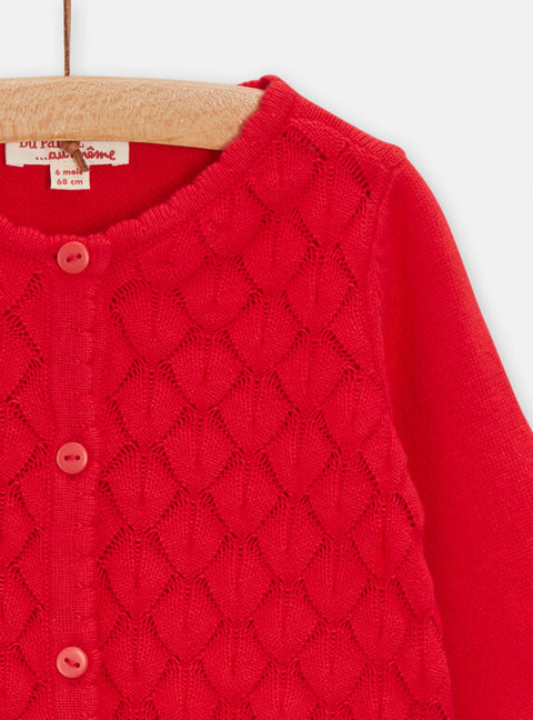 Red Jersey Stitch Cotton Cardigan