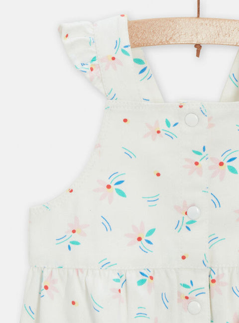 Lined White Floral Print Short Cotton Dungarees