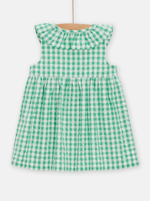 Lined Green Gingham Seersucker Cotton Dress