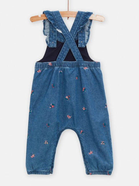 Lined Floral Embroidered Denim Dungarees