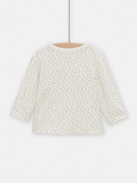 Cream & Yellow Polka Dot Cotton T-shirt With Ditsy Print On Reverse