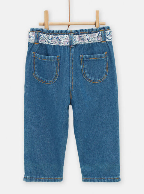 Denim Jeans With Floral Fabric Belt