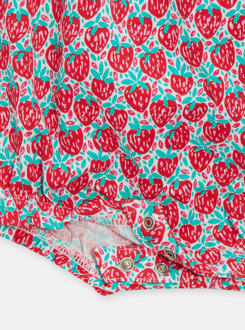 Red Strawberry Print Cotton All In One