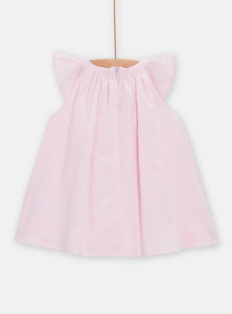 Lined Pink Smocked Dress With Floral Embroidery
