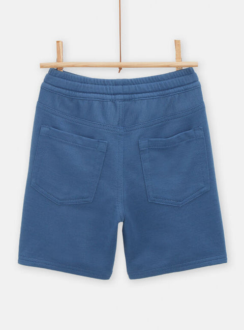 Blue Tie Waist Cotton Mix Bermuda Shorts