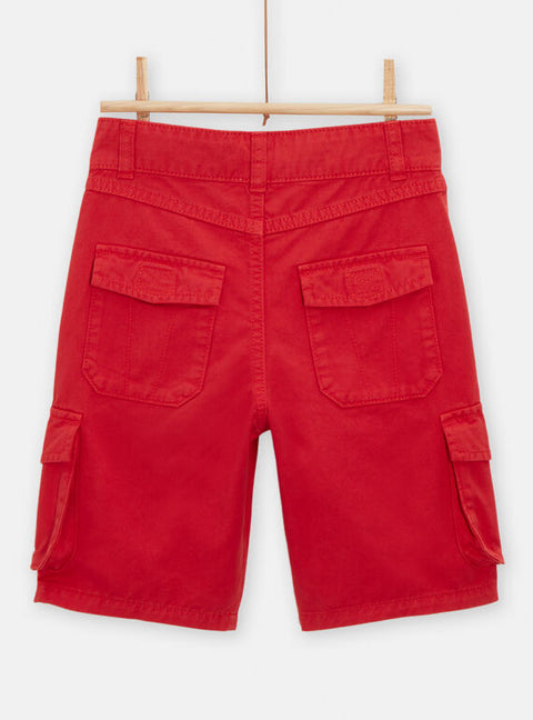 Red Cotton Cargo Shorts With Shark Keyring