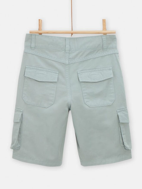 Grey Cotton Cargo Shorts With Keyring