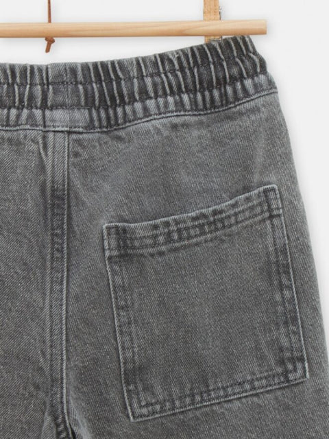Grey Denim Shorts With Elasticated Tie Waist