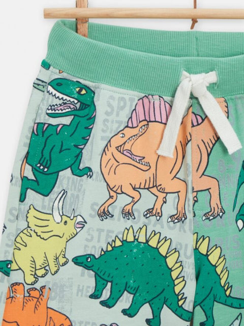 Green Dinosaur Print Cotton Jersey Shorts