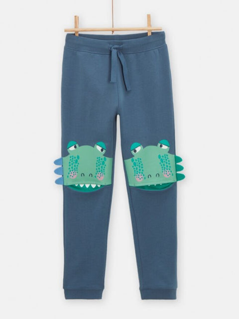 Turquoise Cotton Joggers With 3D Frog Applique