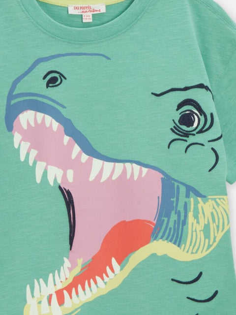 Green Dinosaur Print Short Sleeve Cotton T-shirt