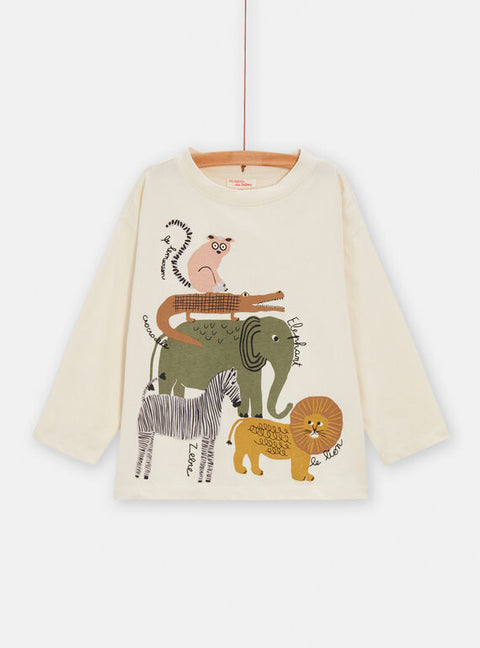 Cream Jungle Animal Print Cotton T-shirt