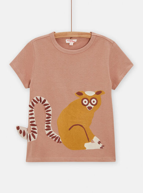 Cotton T-shirt With Lemur Print & 3D Tail