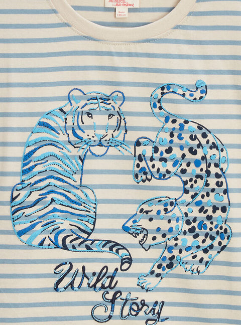 Stripe Cotton T-shirt With Tiger Print