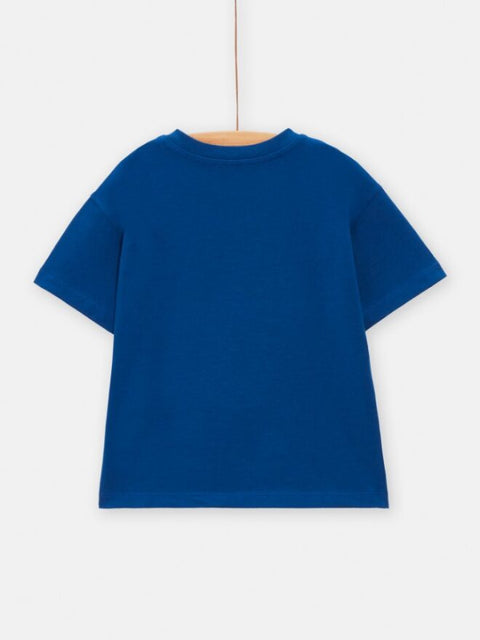 Sequin Short Sleeve Blue Tiger Print Cotton T-shirt
