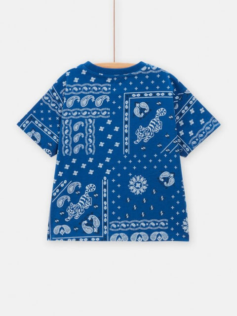 Blue Paisley Print Cotton T-shirt