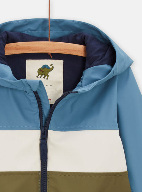 Blue & Green Lined Hooded Raincoat