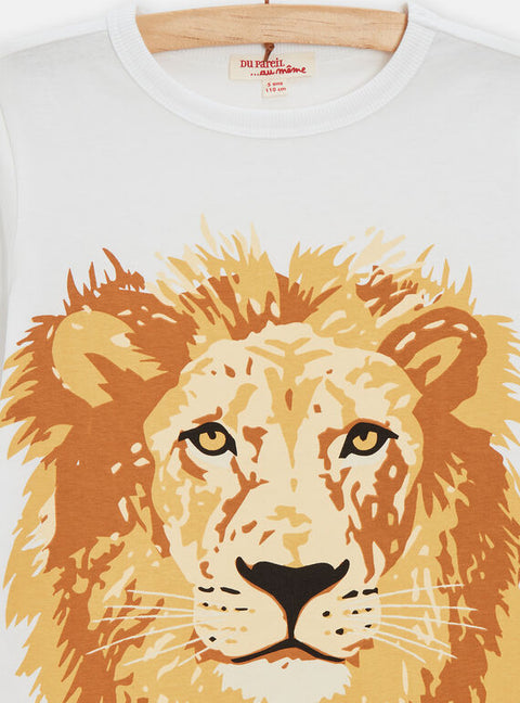 White Lions Head Print Short Sleeve Cotton T-shirt