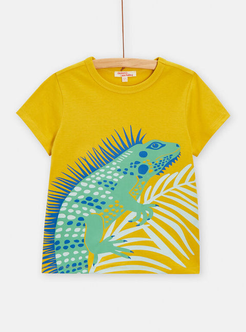 Yellow Lizard Print Short Sleeve Cotton T-shirt