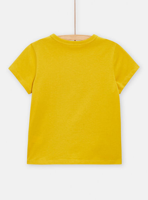 Yellow Lizard Print Short Sleeve Cotton T-shirt