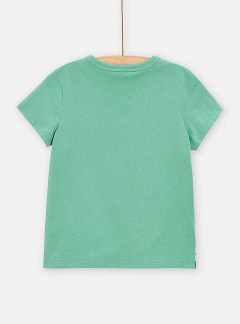 Green Octopus Print Short Sleeve Cotton T-shirt