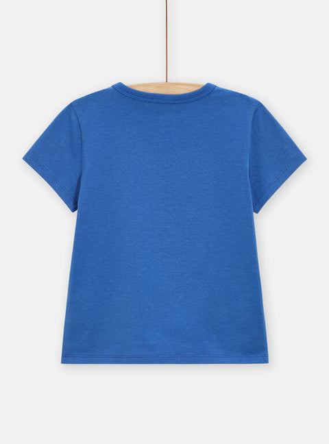 Blue Shark Print Short Sleeve Cotton T-shirt