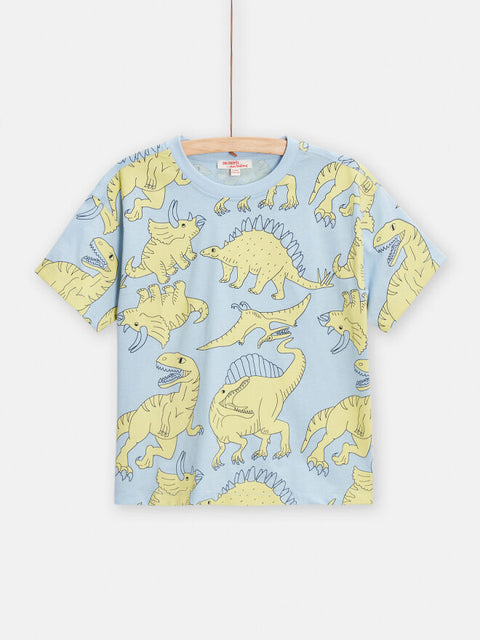 Blue Short Sleeve Dinosaur Print Cotton t-shirt