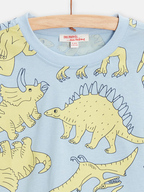 Blue Short Sleeve Dinosaur Print Cotton t-shirt
