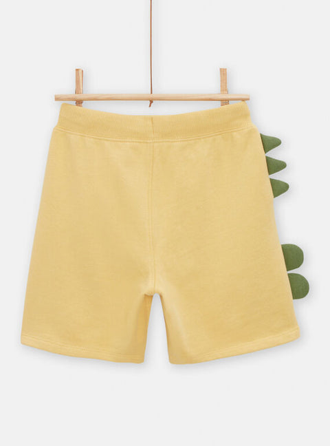 Yellow Jersey Cotton Shorts With Crocodile Applique