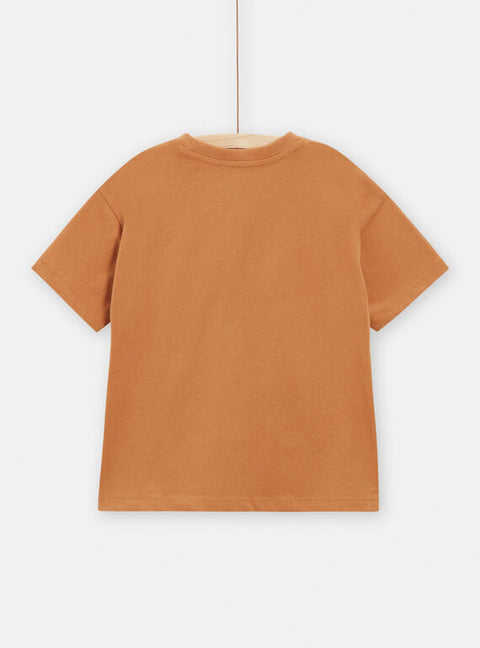 Brown Jungle Animal Print Short Sleeve Cotton T-shirt