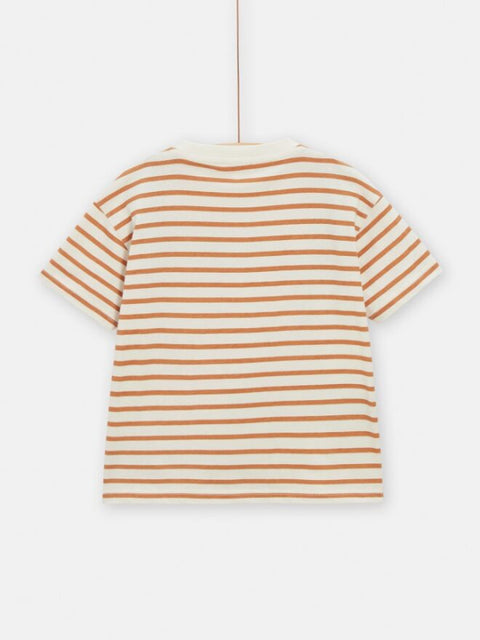 Striped Snake Print Short Sleeve Cotton T-shirt