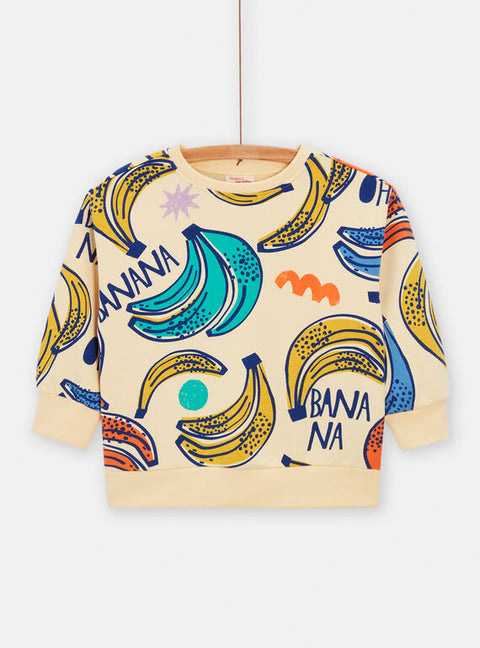 Cream Banana Print Brushed Fleece Sweatshirt