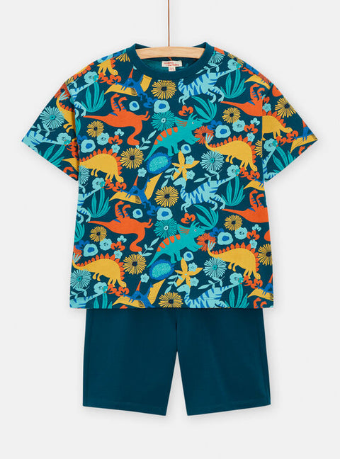 Turquoise Dinosaur Print T-shirt & Shorts Set
