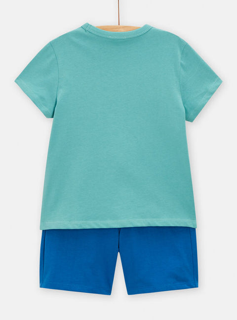 Turquoise Iguana Print Cotton T-shirt & Shorts Set