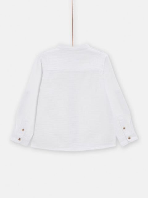 White Cotton Grandad Collar Shirt