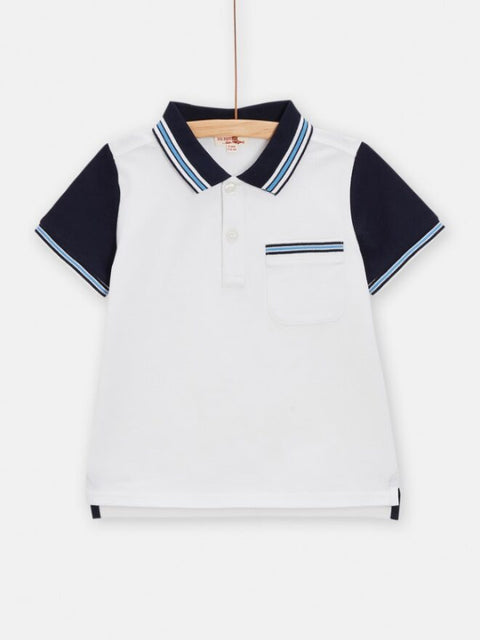 White & Navy Cotton Polo Shirt