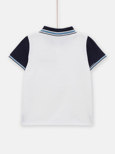 White & Navy Cotton Polo Shirt